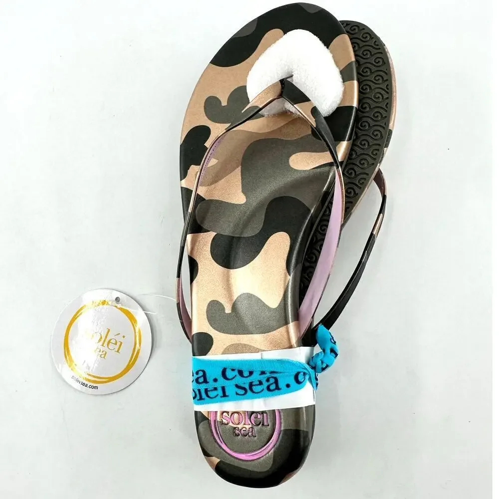 Solei Sea Women's Metallic Gold & Lilac Indie Camo Flip Flop Sandals Size 6